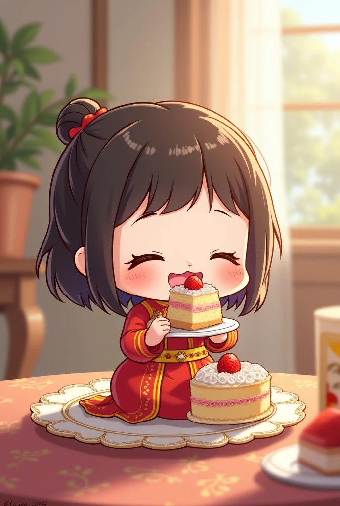 chibi ao dai eat cake