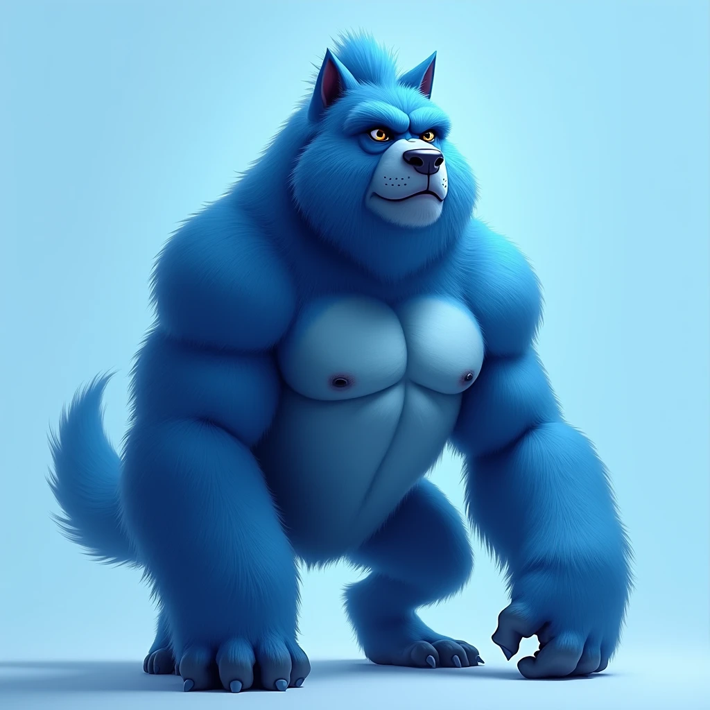 blue gorilla inu , light blue background , noble