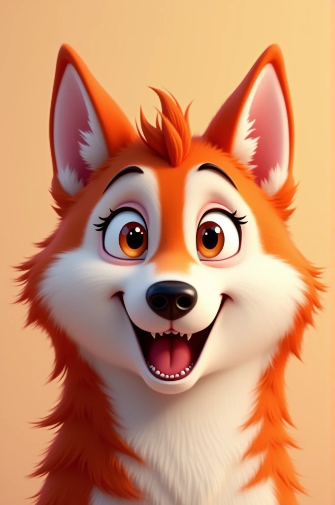 The face of an animated red husky