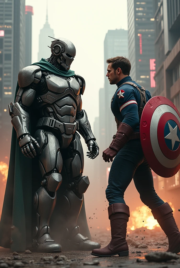 Robot Downey jr aka rdj as doctor doom fight with captain america
