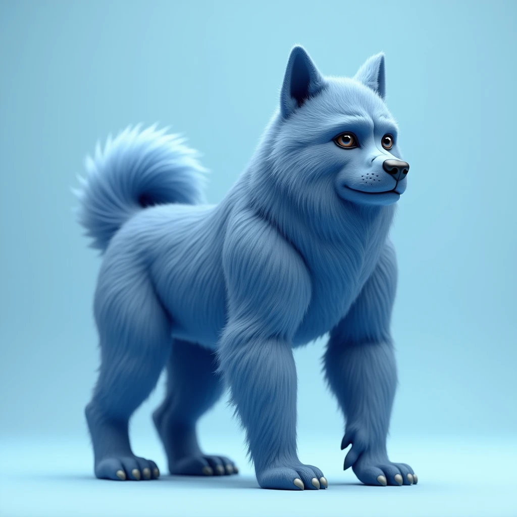 blue gorilla inu , light blue background , noble , elegant