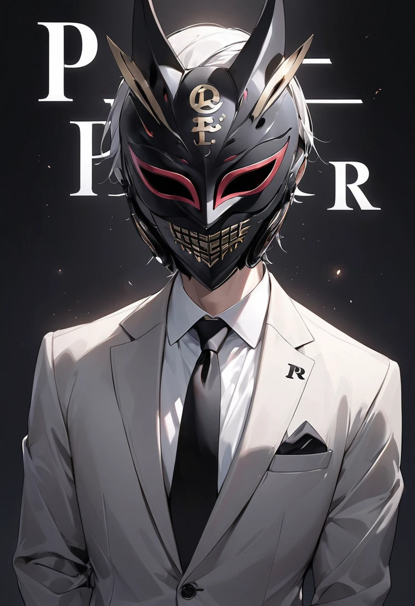 The head is round and has the word "pr" written on it.。suit。male。mask。personification。No human face。