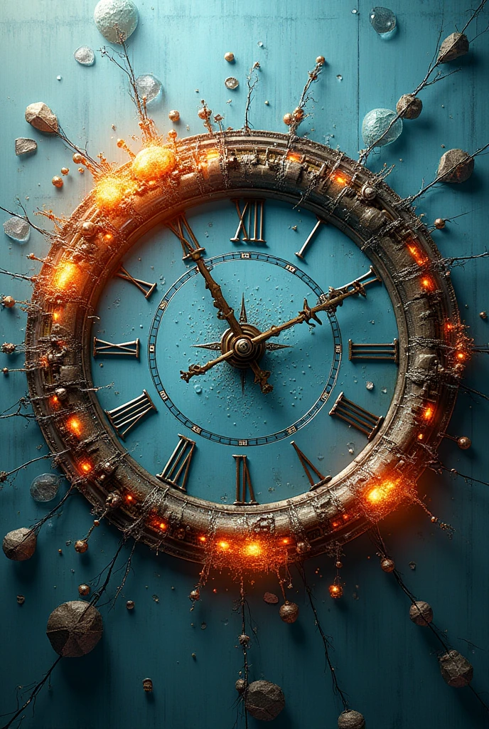 the entire image shows shattered cracked glass, fusion of (cyber, diesel, clock, steam) punk and (water, fire, earth, wind) punk, conceptual installation art, 2.5D, delicate and dynamic, artistic, hyper, graphic CG digital art