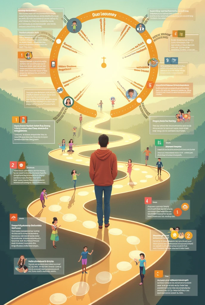 Here's an alternative concept for a poster about the importance of understanding developmental tasks and stages:

### **Poster Title:**
**"Navigating Life’s Journey: The Role of Developmental Stages and Tasks"**

### **Visual Elements:**
- **Central Image**: A winding path or road that represents the journey of life, with signposts or milestones marking different developmental stages (e.g., infancy, childhood, adolescence, adulthood, and old age).
- **Icons/Images**: Represent each stage with relatable images, such as a cradle for infancy, a book for childhood, a diploma for adolescence, etc.

### **Sections:**

1. **Understanding Developmental Stages**
   - **Text**: Life is a journey marked by distinct stages, each with unique challenges and opportunities. Recognizing these stages helps us grow and achieve our full potential.
   - **Visual**: The path/road metaphor, with each stage clearly marked along the way.

2. **Key Developmental Tasks at Each Stage**
   - **Text**: Each stage of life comes with key tasks that shape our growth and development. Successfully navigating these tasks leads to a fulfilling life.
   - **Examples**: 
     - **Infancy**: Building trust and developing motor skills.
     - **Childhood**: Learning social interaction and basic academic skills.
     - **Adolescence**: Forming identity and gaining independence.
     - **Adulthood**: Establishing career and relationships.
     - **Old Age**: Reflecting on life and maintaining health.
   - **Visuals**: Small icons or illustrations next to each task.

3. **The Importance of Understanding Developmental Tasks**
   - **Text**: Understanding the developmental tasks at each stage helps:
     - **Individuals**: Know what to expect and how to cope with changes.
     - **Parents/Caregivers**: Provide the right support at the right time.
     - **Educators**: Tailor learning experiences to developmental needs.
   - **Visuals**: An interconnected diagram showing how individuals, caregivers, and educator