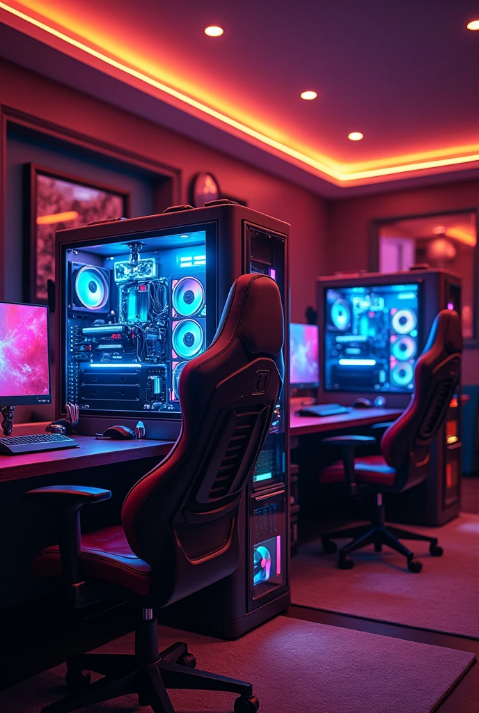 Give me a high Quality image of a gaming room with some gaming PC’s 