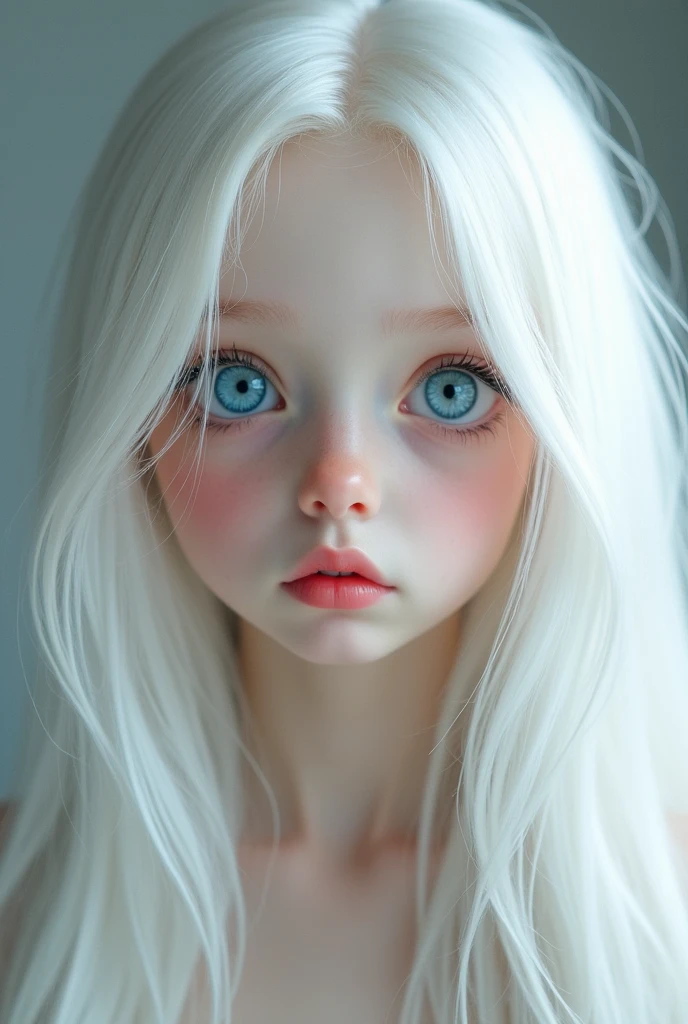 create an image of a pale-skinned, blue-eyed boy with white hair and slightly long, wavy hair 