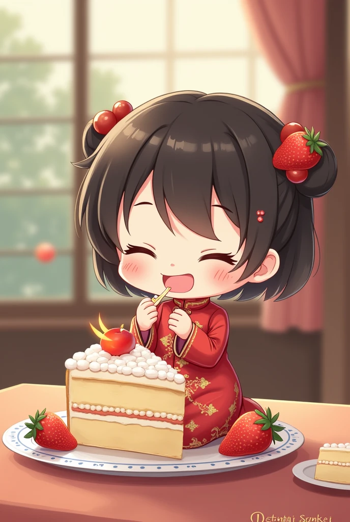 chibi ao dai eat cake 