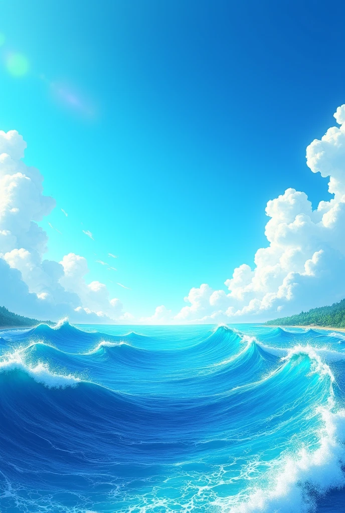 Ocean、landscape、Fantasy、Vibrant、bright、blue sky、cloud、beautiful、Wave