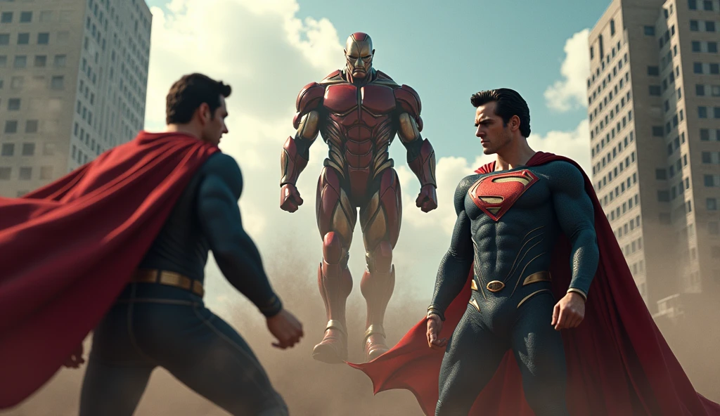 Henry Cavill's Superman and Homelander fighting with Cyclops in high resolution, masterpiece, Best quality, HD model,