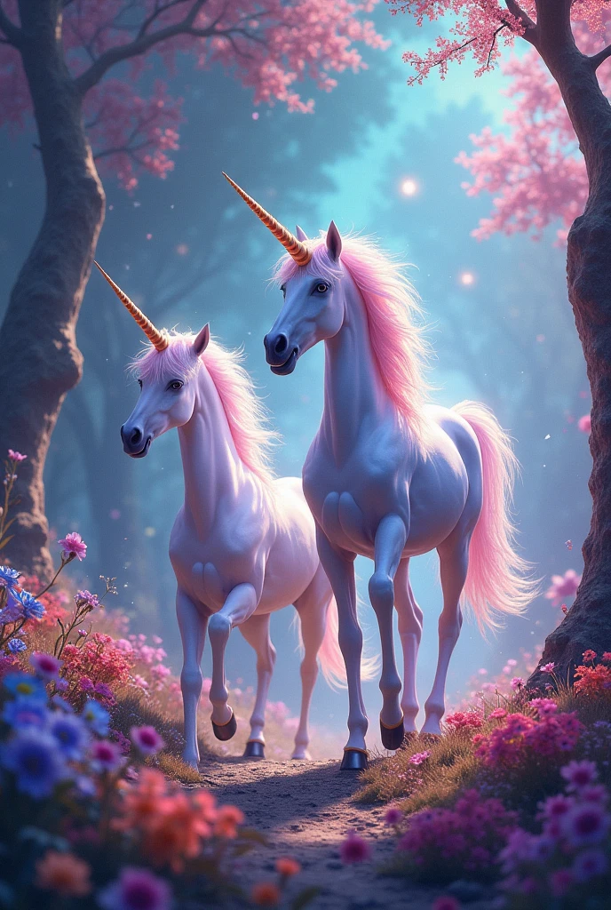 Unicorns in a very colorful and beautiful world