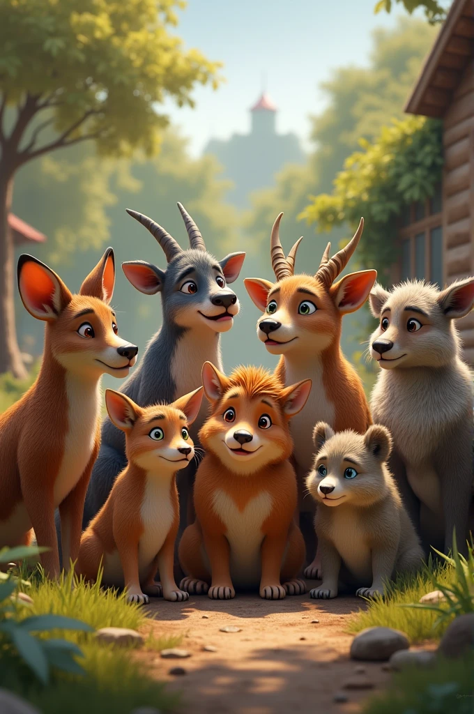 Other animals gather around, looking puzzled and asking questions.