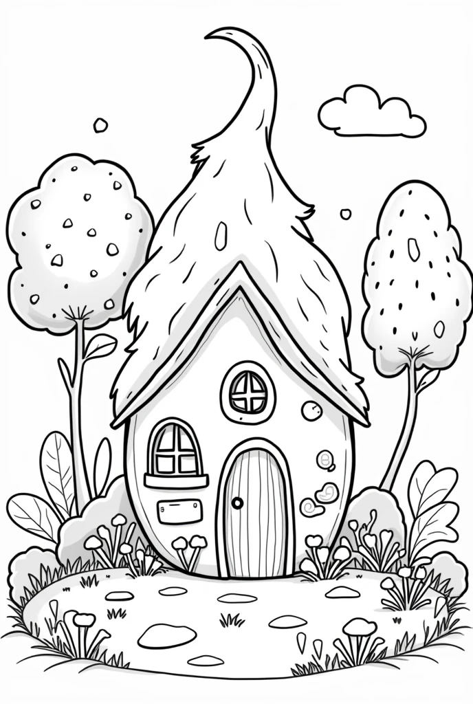 (Black and white coloring book:5.1),Cute forest house、simple、For kids