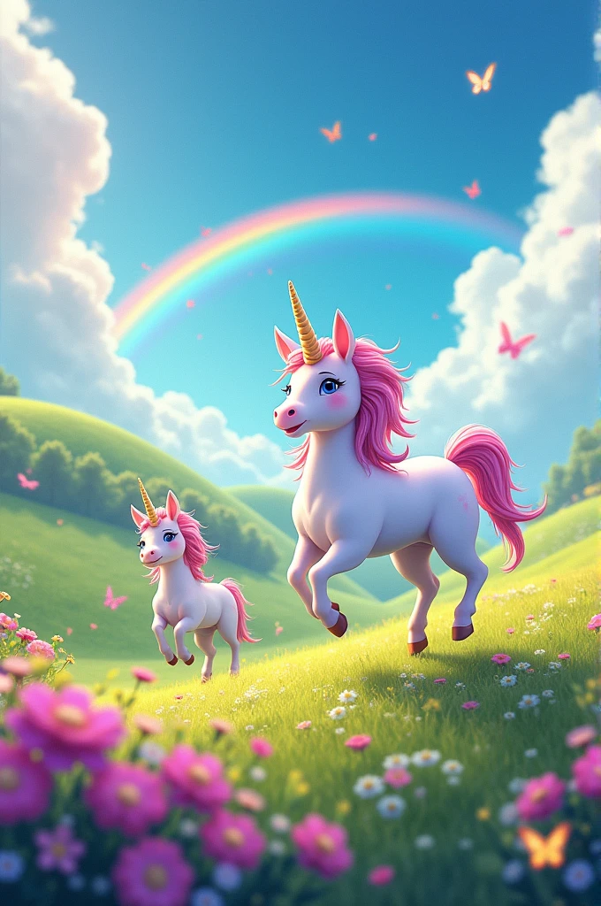 Cute unicorns in a very colorful and cheerful world