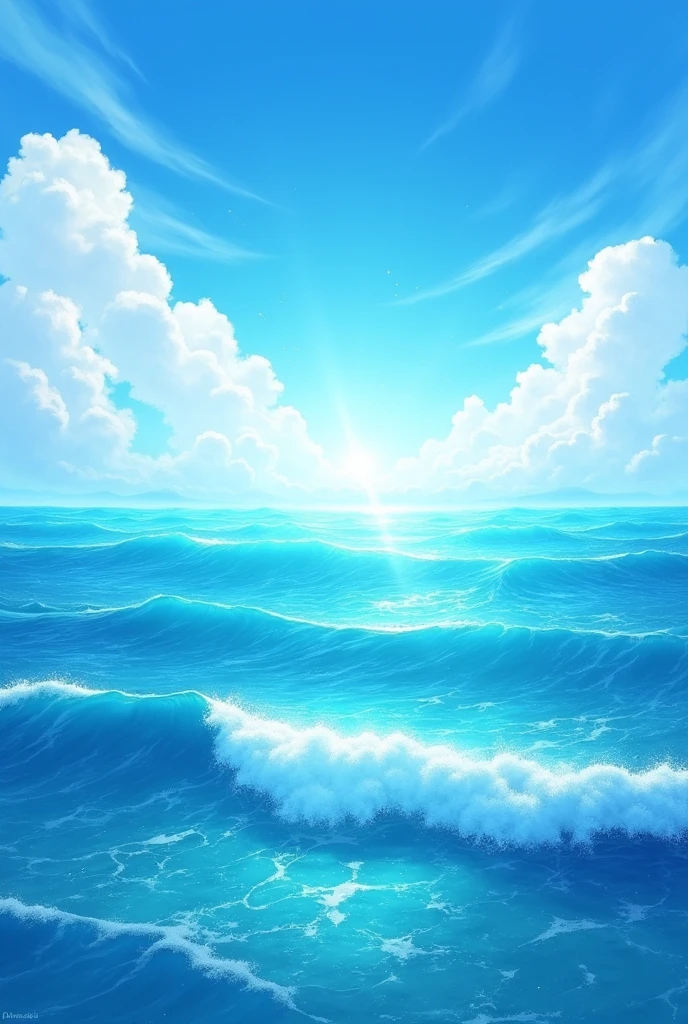 Ocean、landscape、Fantasy、Vibrant、bright、blue sky、cloud、beautiful、Wave、Transparency、Transparent