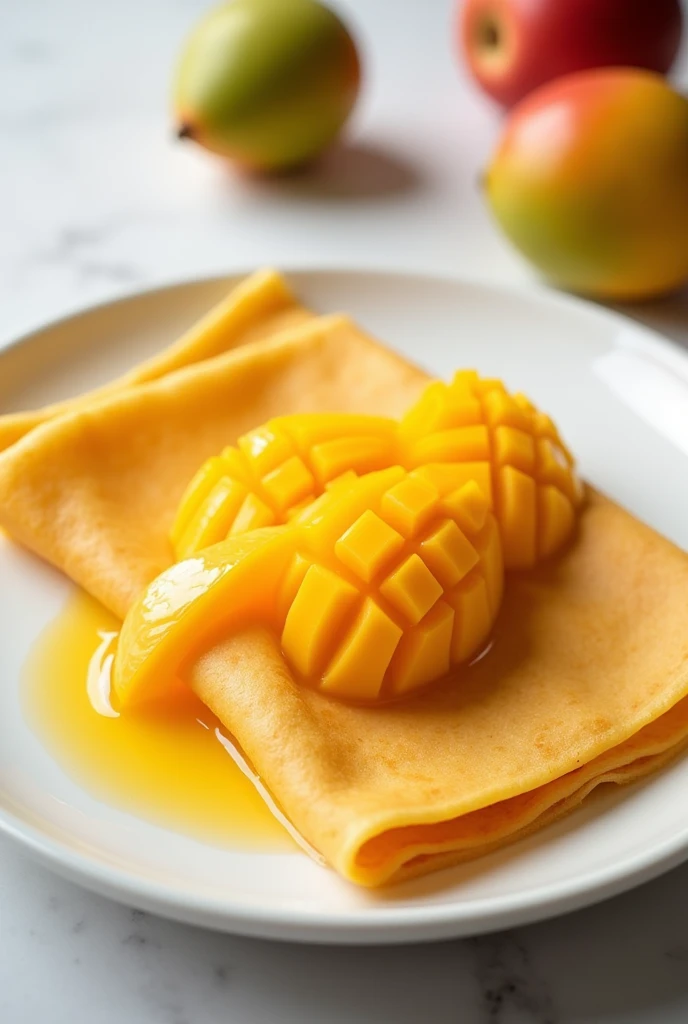 Mango crepe with jelly and mango on top