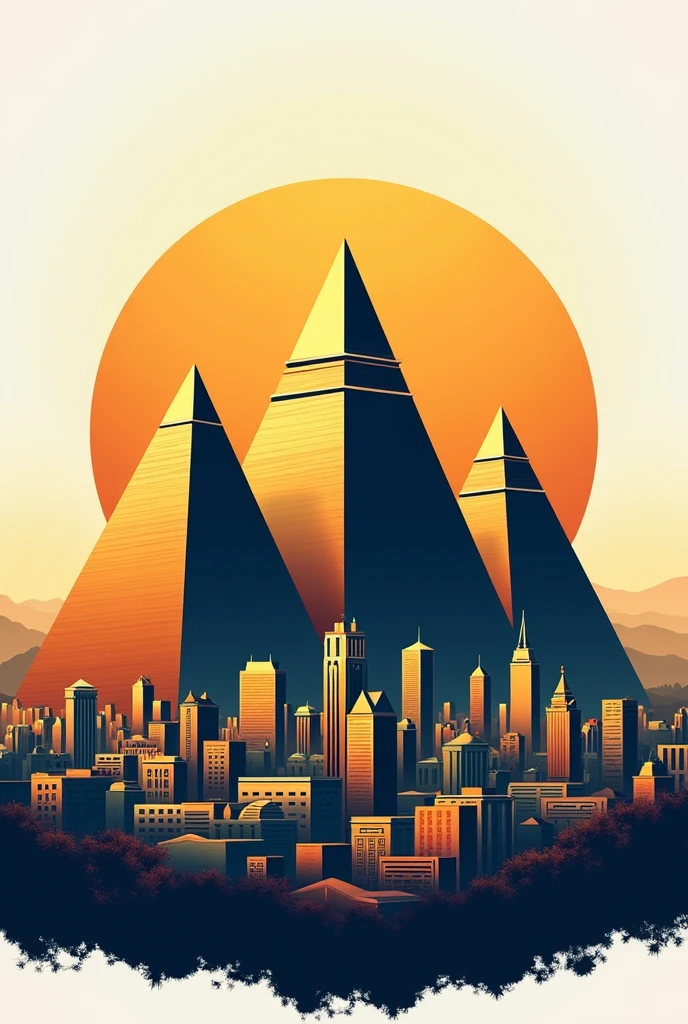 3 Pyramids with buildings below for real estate logo