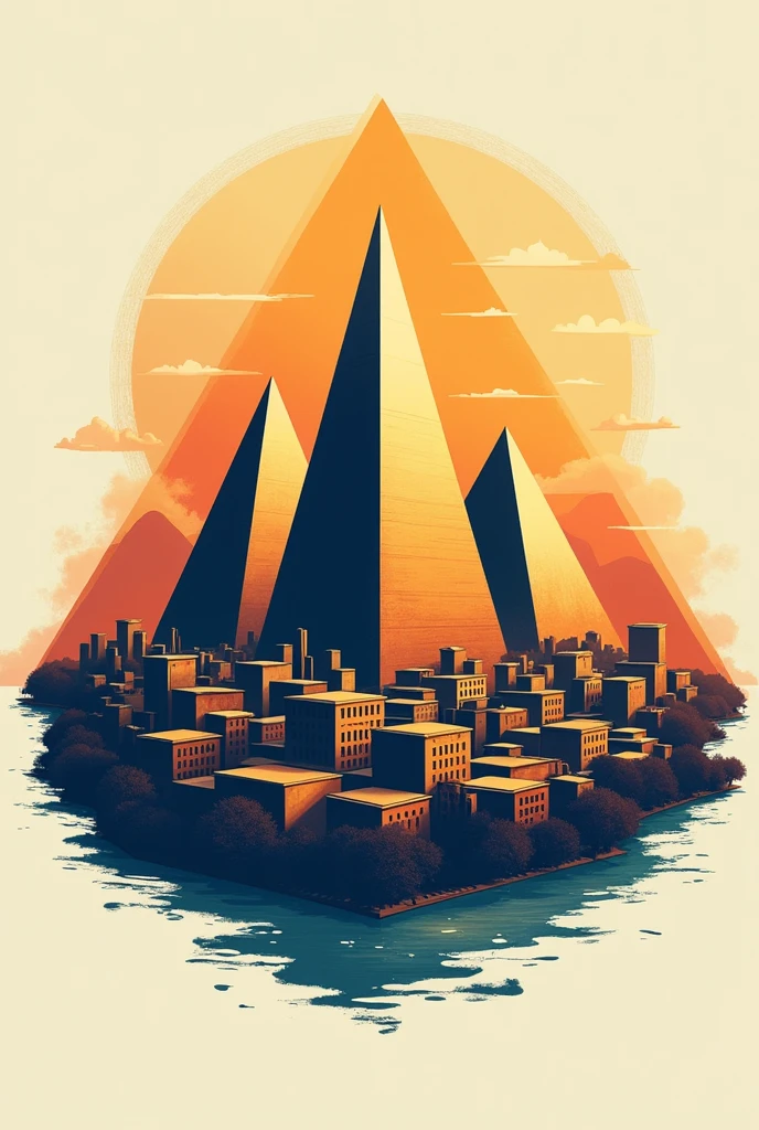 3 Pyramids with buildings below for real estate logo