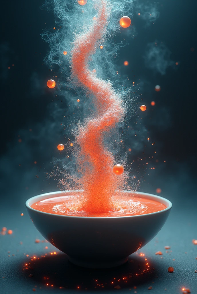 bowl of soup overflowing with quantum particles