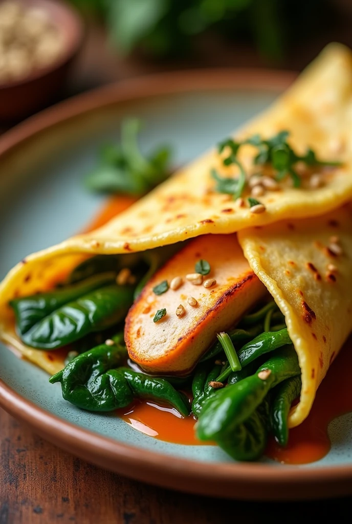 Chicken crepe with spinach and chipotle chili