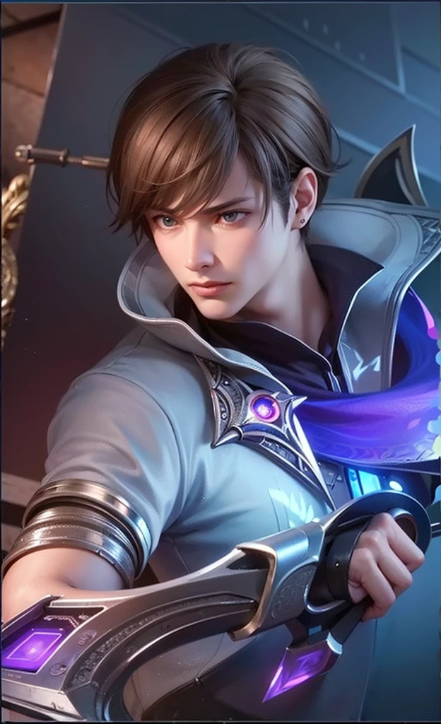 masculine male, masterpiece, ((perfect eyes)) best quality, (semirealism:1.9), beautiful lighting, (extremely detailed CG unity 4k fhd wallpaper), High Detail, Sharp focus, dramatic outdoors, 1 boy ,1, white hair, light purpel eyes, smile.
