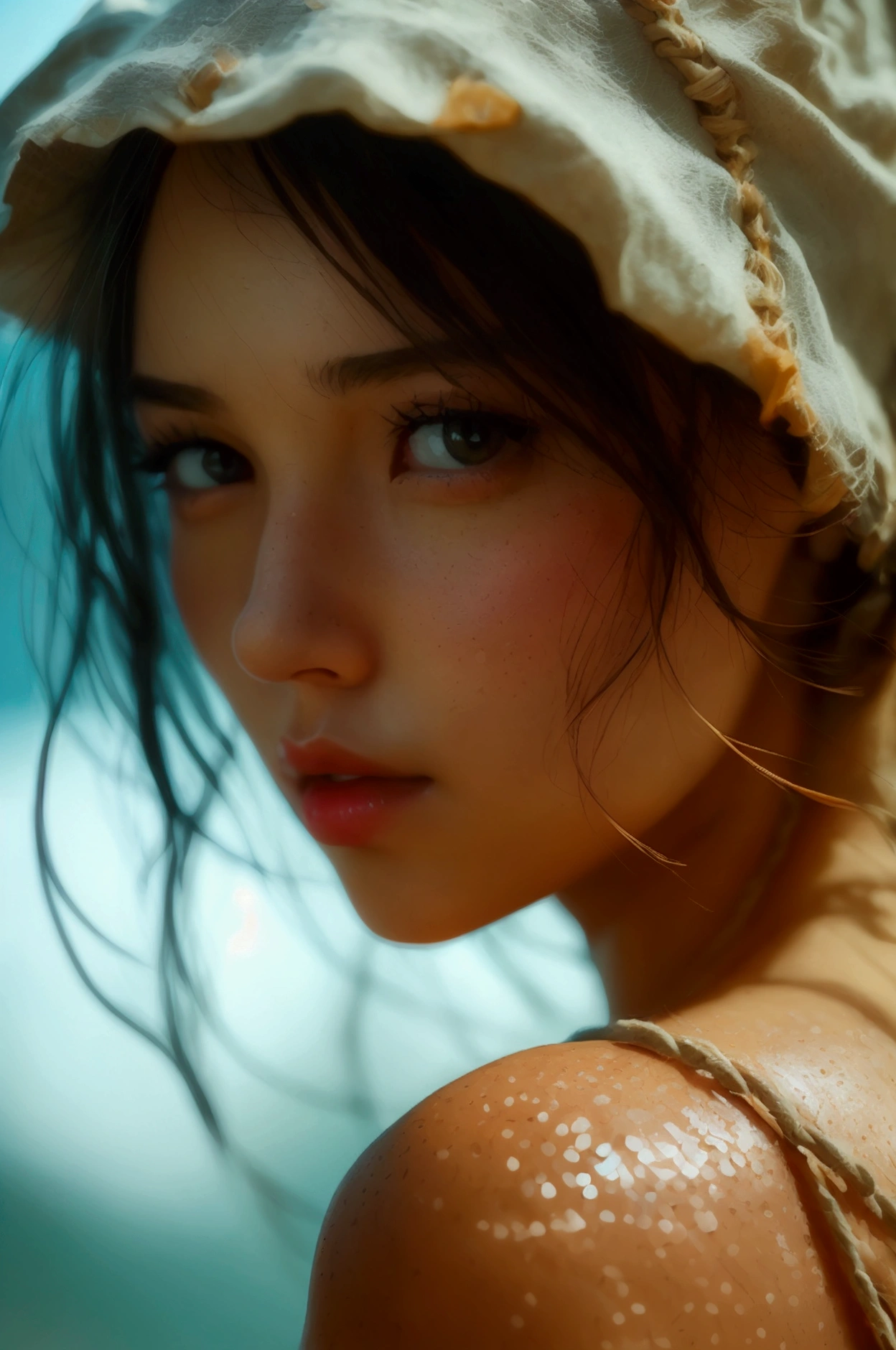 Arabian woman in straw hat and pink dress, Soft Portrait Shot 8k, Japanese Model, Raymond Han, By Kentaro Miura, Wearing a straw hat, Beautiful Asian Girl, Gorgeous Chinese Model, Beautiful maiden, Jason Chan, wlop and ross tran, Beautifully detailed body and face, 8K Art Germany Bokeh, Beautiful Asian Woman