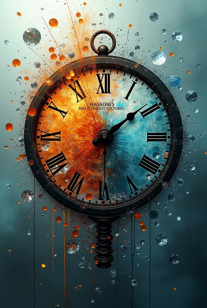 the entire image shows shattered cracked glass, fusion of (cyber, diesel, clock, steam) punk and (water, fire, earth, wind) punk, conceptual installation art, 2.5D, delicate and dynamic, artistic, hyper, graphic CG digital art