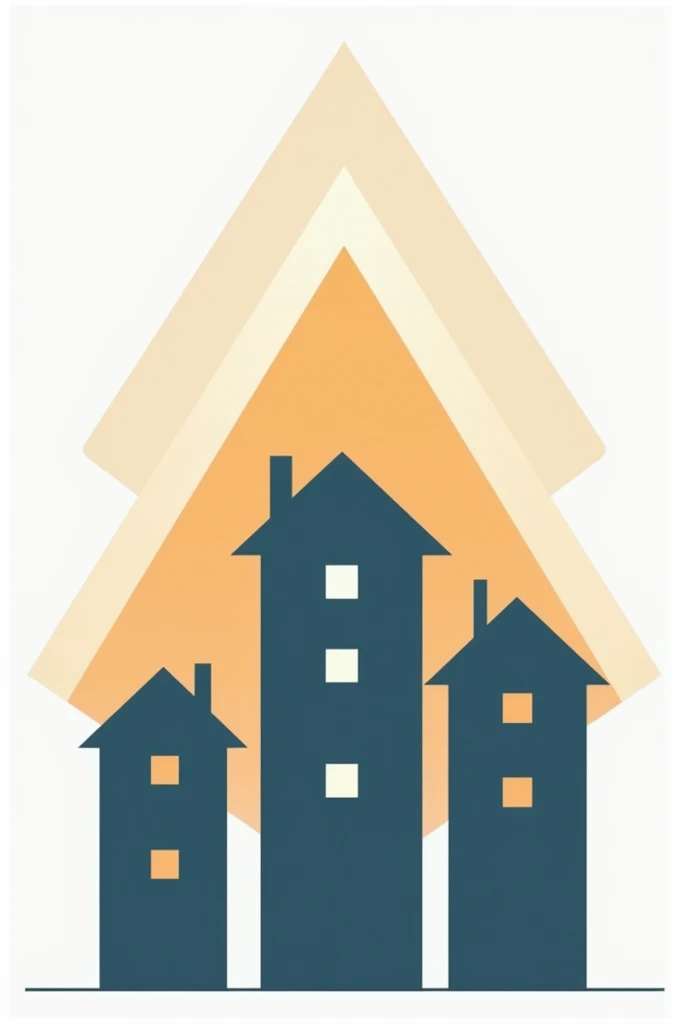 3 abstract pyramids with buildings and houses below for real estate logo
