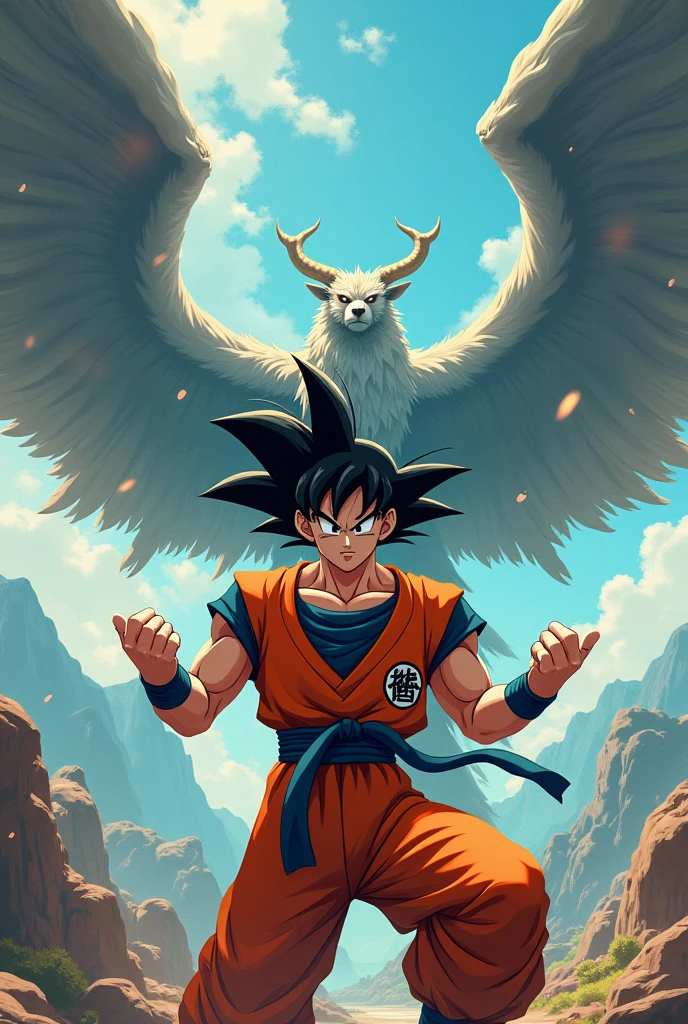 Goku pointing to winged Asia