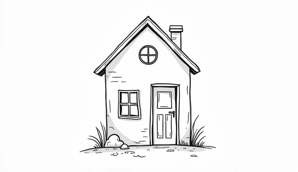 Black and white coloring book、House exterior、easy、Black and white coloring book、For 2 year olds、(Fewer lines)、Simple house、Simple
