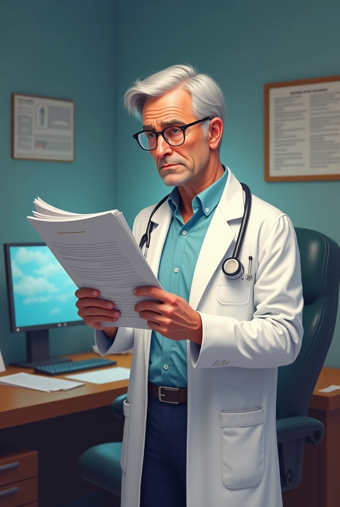 doctor with tax paper in the hand. about to pay a lot of tax. pay money