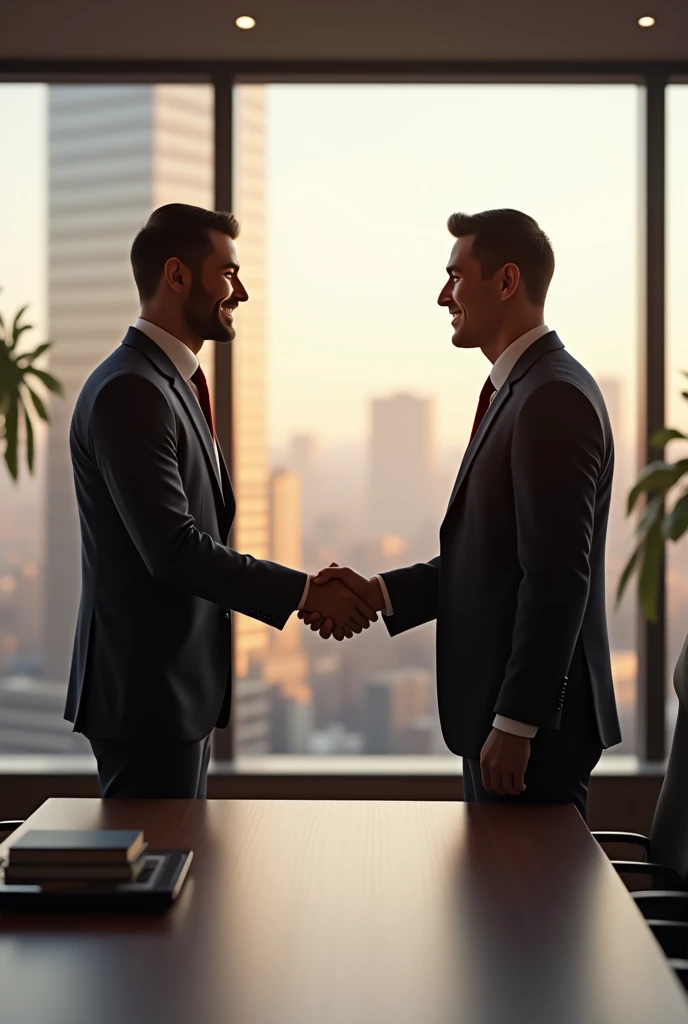 The businessmen shake hands after the meeting