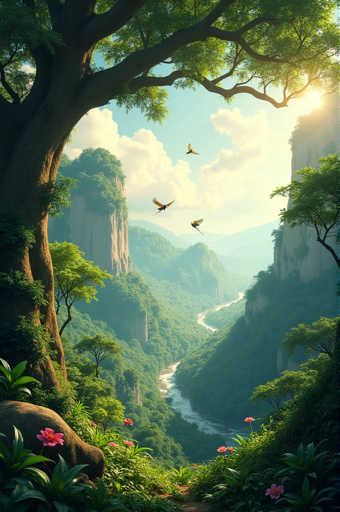Beautiful tree's and bird scene of jungle and valley 