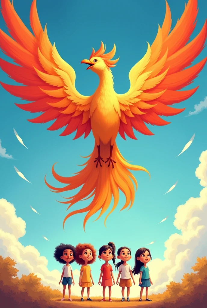 phoenix bird representing four girls cartoon aim high soar high