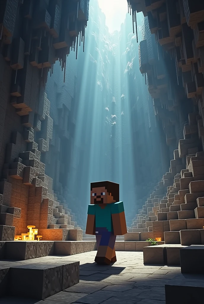 Minecraft Steve exploring the massive Cave