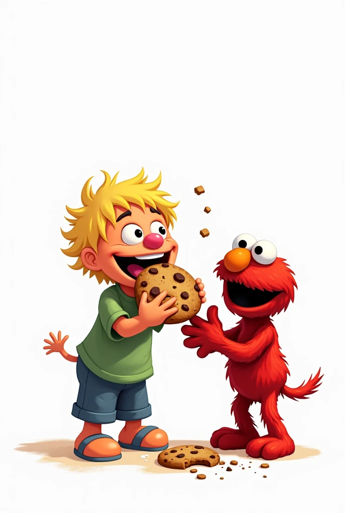 DAME MAKING IMAGES OF LUCAS THE COOKIE EATER OF ELMO WITH A WHITE BACKGROUND