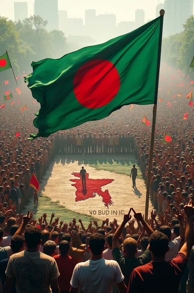 The people of Bangladesh are protesting together, some people will have Bangladesh flag in their hands, in the middle there will be a big flag and there will be a map of Bangladesh.  Go back, get out India will be written on the ground and some flags.