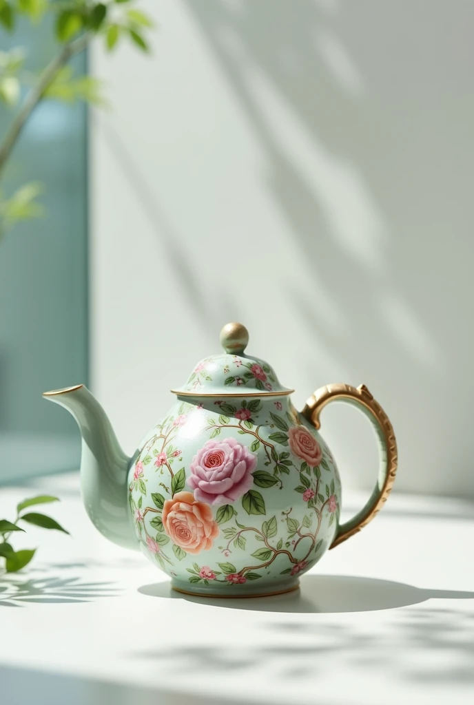 - a teapot with intricate floral patterns