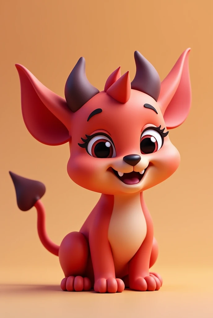 Little devil in the shape of a dog, 3D, tender, happy, with black outline, cartoon