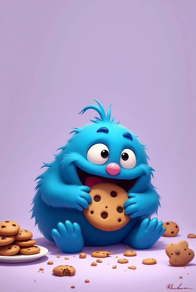 DAME MAKING IMAGES OF COOKIE EATER FROM ELMO&#39;S WORLD, THAT BLUE CHARACTER WITH A LIGHT PURPLE BACKGROUND