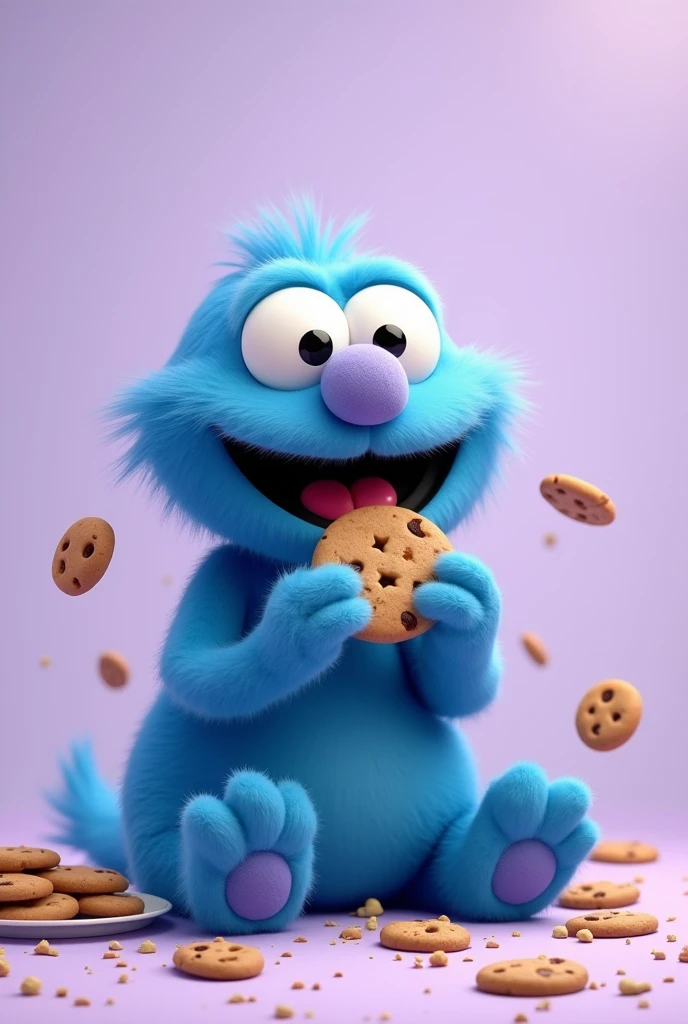 DAME MAKING IMAGES OF COOKIE EATER FROM ELMO&#39;S WORLD, THAT BLUE CHARACTER WITH A LIGHT PURPLE BACKGROUND