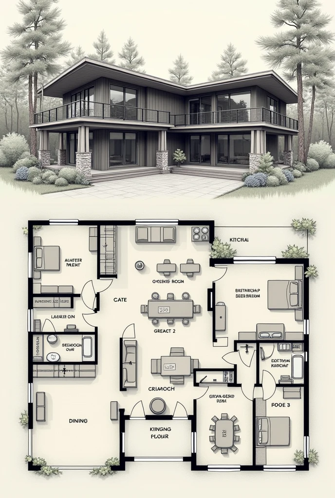 Create a house floor plan derived from Ryan Reynolds that is easy to draw
