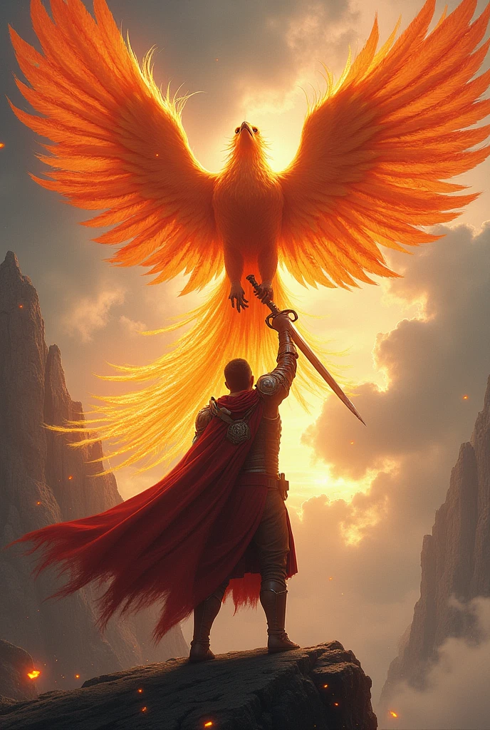  a person holding a phoenix in a sword aim high soar high 
