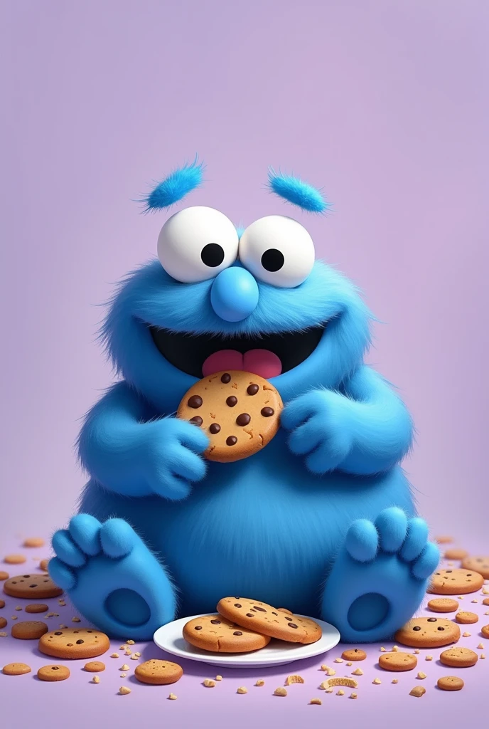 DAME MAKING IMAGES OF COOKIE EATER FROM ELMO&#39;S WORLD, THAT BLUE CHARACTER WITH A LIGHT PURPLE BACKGROUND