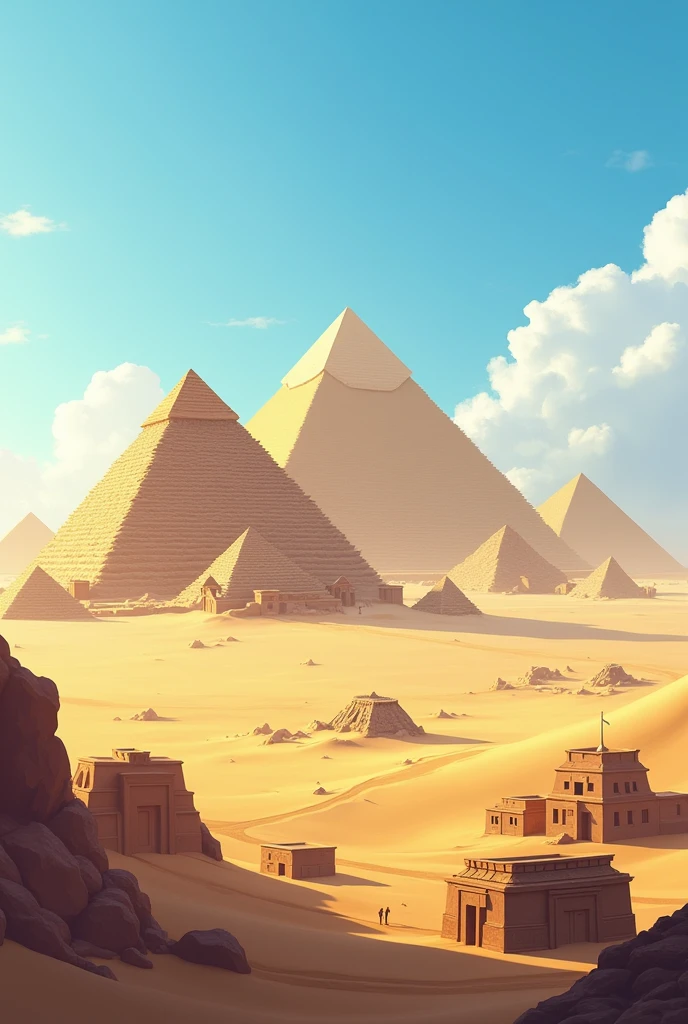 Pyramids and houses below 