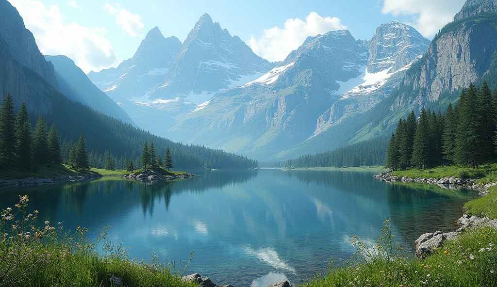 Beautiful mountain views and the lake below.