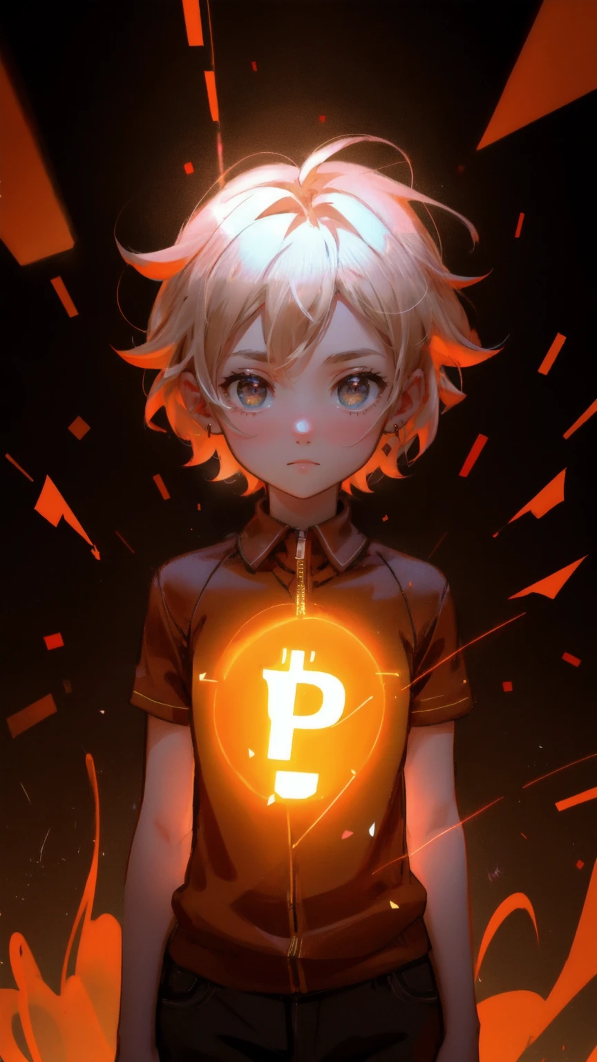 A cute, flame-like character stands in a mysterious, dimly-lit room with a brown-toned background. The character is surrounded by glowing question marks and hovering Bitcoin symbols. In the background, a neon sign flickers with the words 'Permanent Temporary Fix,' casting an eerie yet captivating light across the scene. The atmosphere is a mix of curiosity and uncertainty, with confetti gently falling around the character.