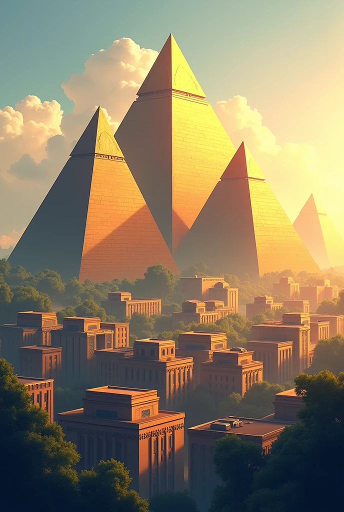 3 Pyramids with buildings below for real estate logo

