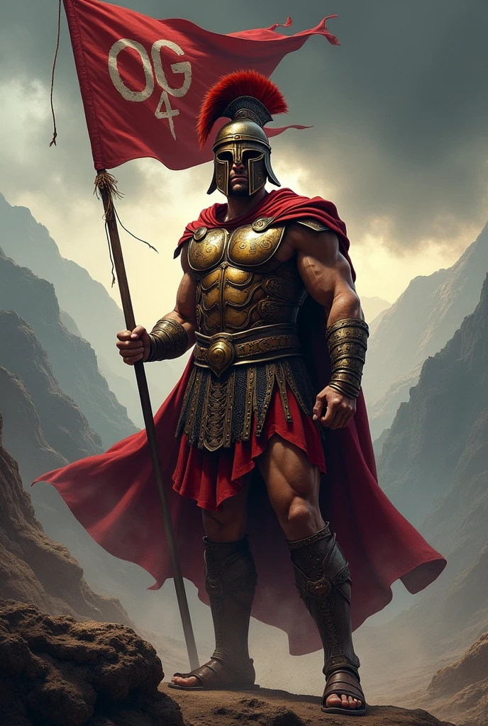 Spartan warrior with flag written OG4