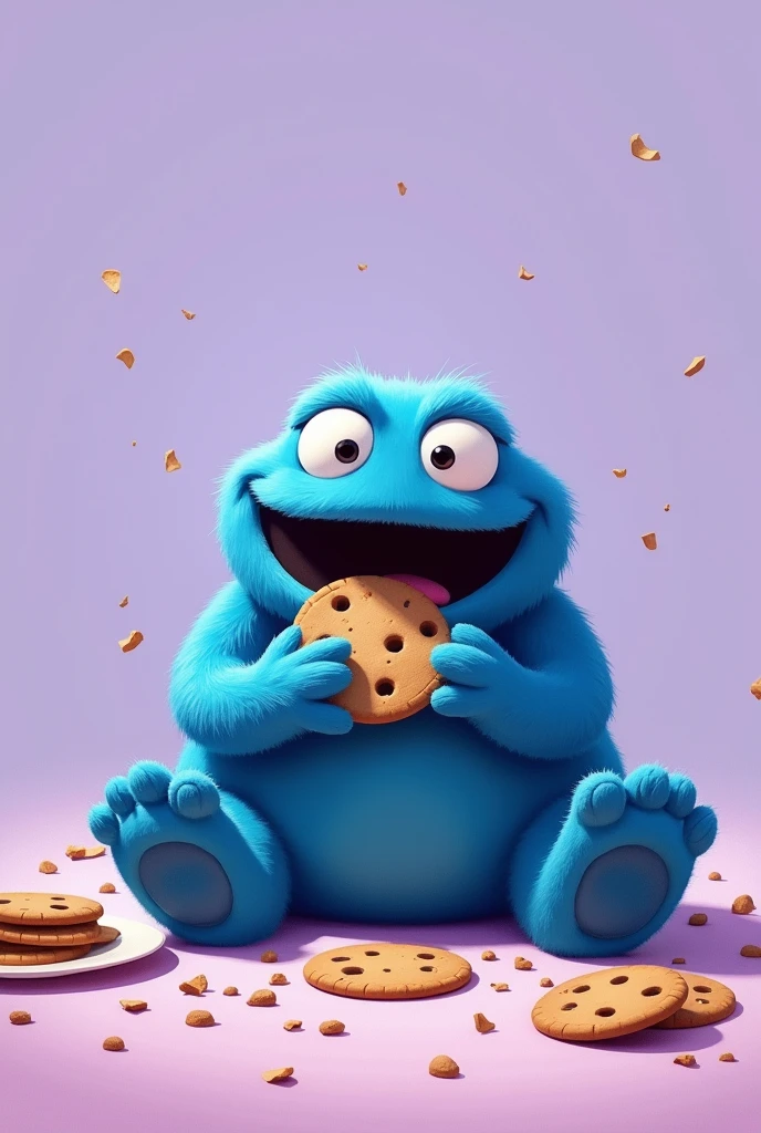 DAME MAKING IMAGES OF COOKIE EATER FROM ELMO&#39;S WORLD, THAT BLUE CHARACTER WITH A LIGHT PURPLE BACKGROUND