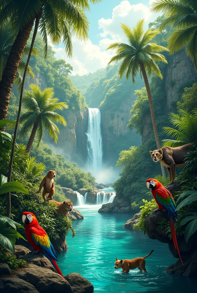 Fait moi un jolie fond d’ecran tropical avec des animaux de la jungle